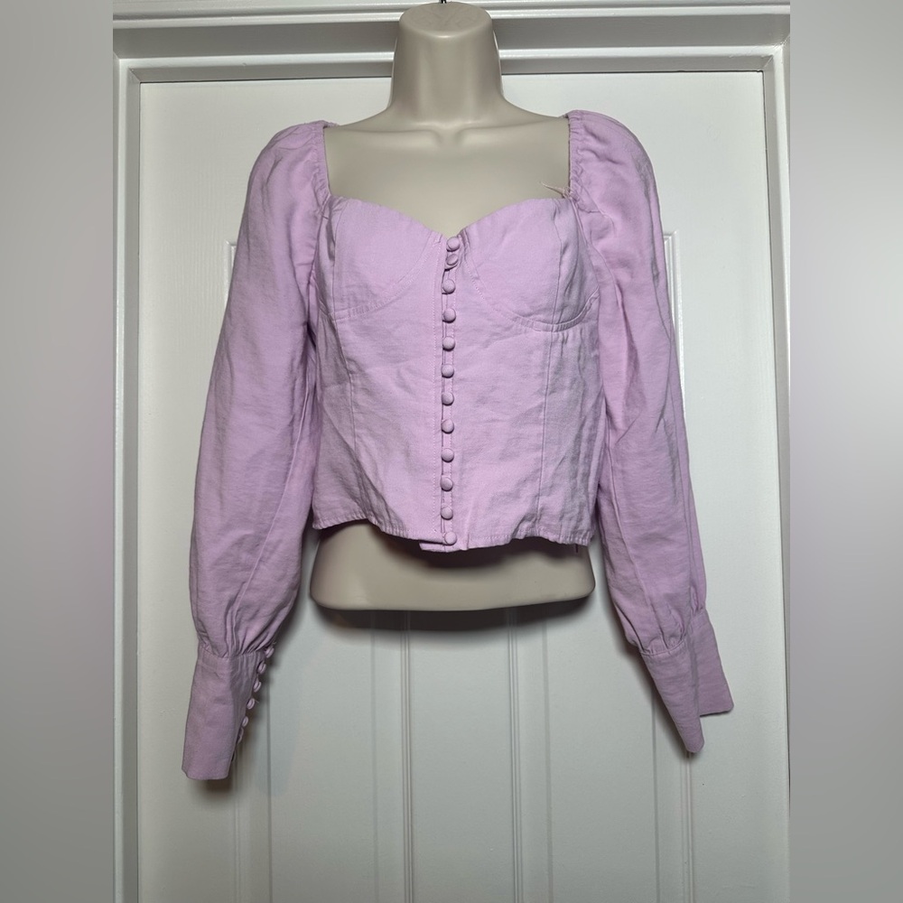 Forever 21 Lavender Long Sleeve Women’s Coquette Light Cute Button Up Blouse M